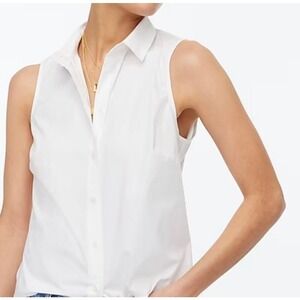J. Crew Factory White Sleeveless Button Up Cotton Poplin Shirt Petite XS New